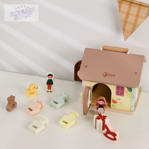 CLASSIC WORLD Drewniany Domek Sensoryczny Edukacyjny z Zamkami Kluczykami 11el.