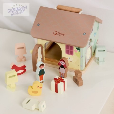 CLASSIC WORLD Drewniany Domek Sensoryczny Edukacyjny z Zamkami Kluczykami 11el.