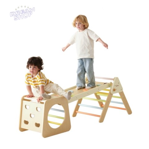 CLASSIC WORLD Drewniany Zestaw Wspinaczkowy Trójkąt Montessori 5w1 - Plac Zabaw Siłownia Indoor dla Dzieci