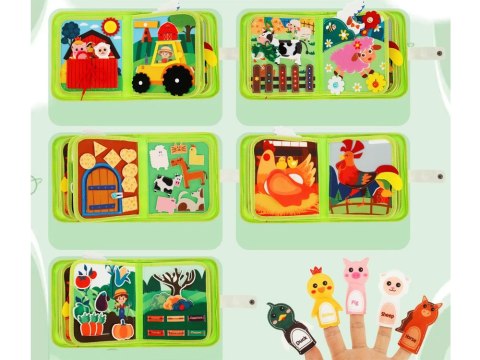 Filcowa książeczka manipulacyjna FARMA okienka naklejki na rzepy ZA6025