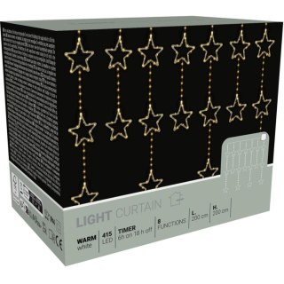 LAMPKI CHOINKOWE KURTYNA ŚWIETLNA 200x200 CM 415LED CIEPŁY BIAŁY GWIAZDKI