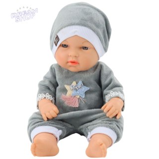 Lalka Bobas W Szarej Piżamce Czapeczka Ruchome Rączki Nóżki 30cm