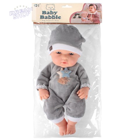 Lalka Bobas W Szarej Piżamce Czapeczka Ruchome Rączki Nóżki 30cm