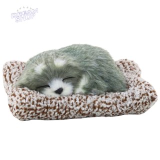 Śpiący Pies Husky Na Poduszce Figurka z Futerkiem Torba Dźwięki