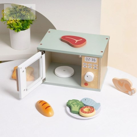 TOOKY TOY Drewniana Kuchenka Mikrofalowa Zestaw Produktów Spożywczych