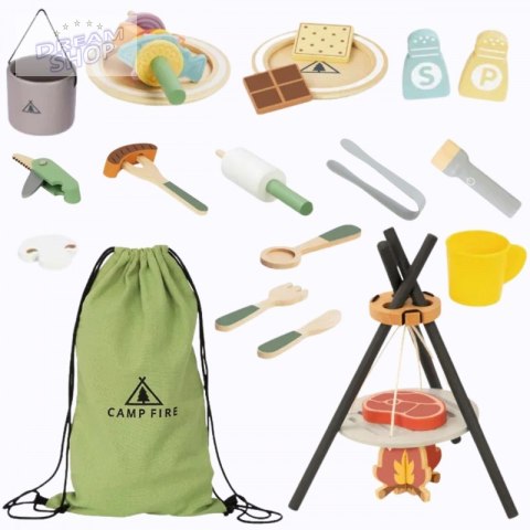 TOOKY TOY Drewniany Kempingowy Zestaw Do Gotowania Ognisko
