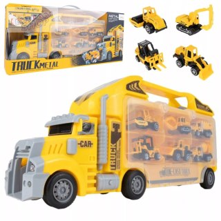 Ciężarówka walizka z metalowymi autkami budowlanymi 6 szt światła i dźwięki