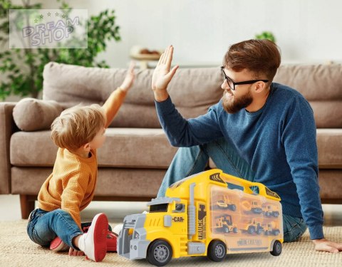 Ciężarówka walizka z metalowymi autkami budowlanymi 6 szt światła i dźwięki