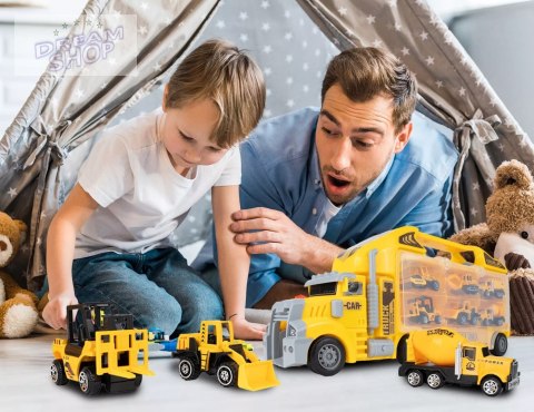 Ciężarówka walizka z metalowymi autkami budowlanymi 6 szt światła i dźwięki