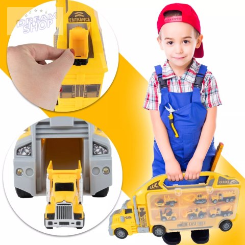 Ciężarówka walizka z metalowymi autkami budowlanymi 6 szt światła i dźwięki