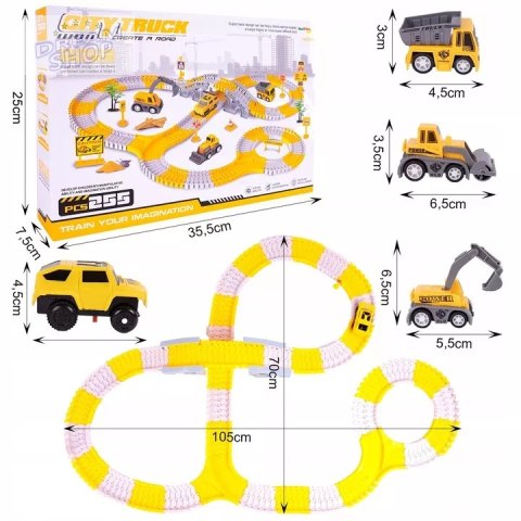 Tor samochodowy Budowlany 255 el. - auta pojazdy budowy zestaw dla dzieci