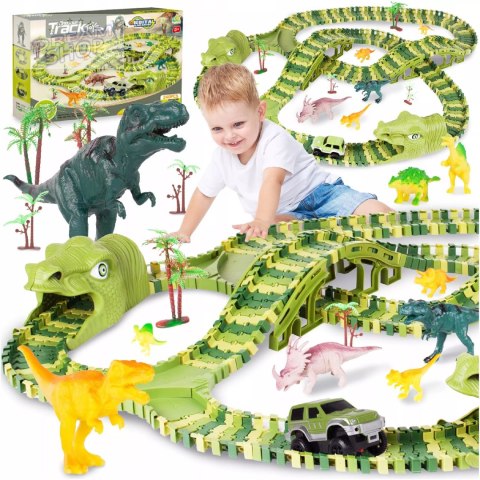 Tor samochodowy dla dzieci Dino Park wyścigowy zestaw 240 el dinozaury