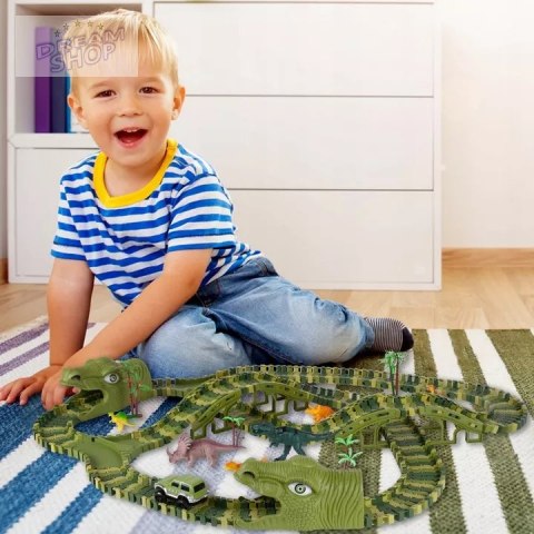 Tor samochodowy dla dzieci Dino Park wyścigowy zestaw 240 el dinozaury