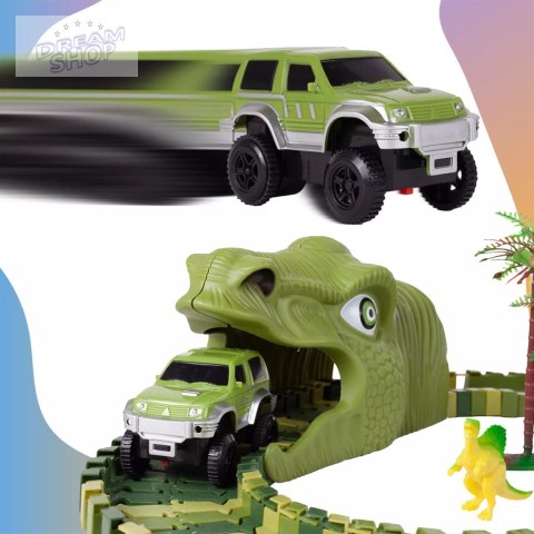 Tor samochodowy dla dzieci Dino Park wyścigowy zestaw 240 el dinozaury