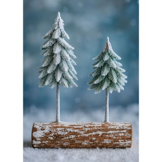 Dekoracja Kompozycja Świąteczna Choinki Na Pniu Pokryte Śniegiem 34 x 28 cm