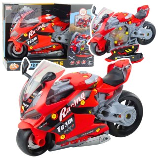 Motocykl Do Rozkręcania 2w1 DIY Warsztat Światła Dźwięki Dym Czerwony 43cm