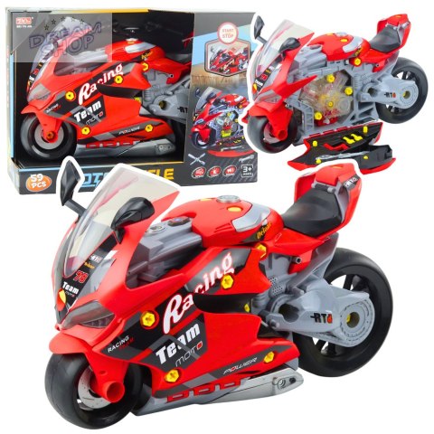 Motocykl Do Rozkręcania 2w1 DIY Warsztat Światła Dźwięki Dym Czerwony 43cm