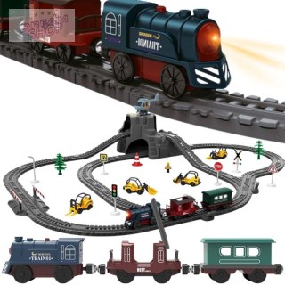 WOOPIE Elektryczna Kolejka Tor Retro Ciuchcia Lokomotywa + 2 Wagony - Zestaw 76 el.