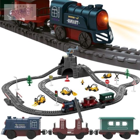 WOOPIE Elektryczna Kolejka Tor Retro Ciuchcia Lokomotywa + 2 Wagony - Zestaw 76 el.