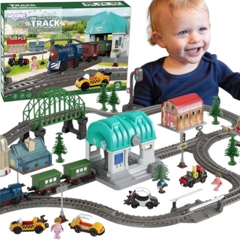 WOOPIE Pociąg Elektryczny Kolejka Tor XXL Ciuchcia Lokomotywa Zestaw Miasteczko 100 el.