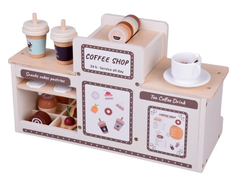 Zestaw Drewniany Kawiarnia Coffee Shop Ekspres Kubeczki Desery ZA5938