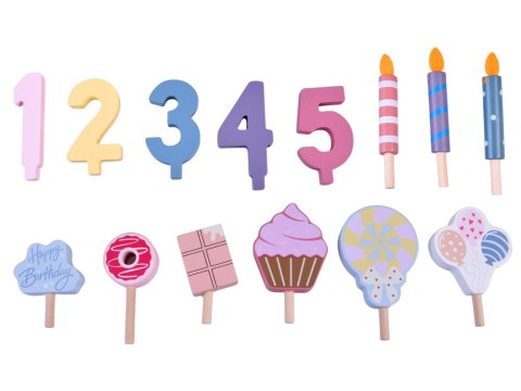 Cukierkowy Drewniany Tort Urodzinowy do Krojenia Świeczki dekoracja ZA5936