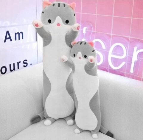 Długi Kotek Maskotka Poduszka Pluszak Kot 70cm XL SZARY