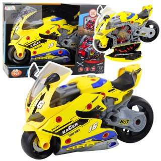 Motocykl Do Rozkręcania 2w1 DIY Warsztat Światła Dźwięki Dym Żółty 43cm