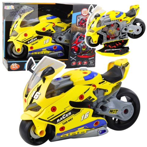 Motocykl Do Rozkręcania 2w1 DIY Warsztat Światła Dźwięki Dym Żółty 43cm