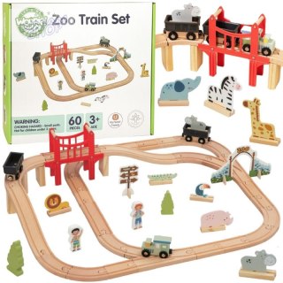 WOOPIE GREEN Drewniana Kolejka ZOO Zestaw XL Pociąg na Magnes Tor 60 el. FSC