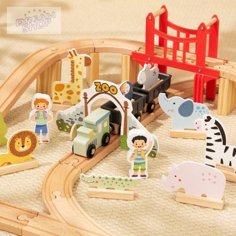 WOOPIE GREEN Drewniana Kolejka ZOO Zestaw XL Pociąg na Magnes Tor 60 el. FSC