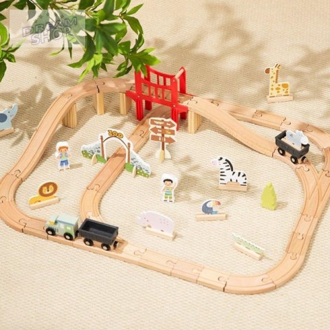 WOOPIE GREEN Drewniana Kolejka ZOO Zestaw XL Pociąg na Magnes Tor 60 el. FSC