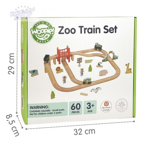 WOOPIE GREEN Drewniana Kolejka ZOO Zestaw XL Pociąg na Magnes Tor 60 el. FSC