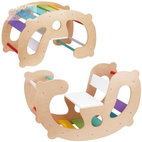 WOOPIE GREEN Drewniany Tęczowy Bujak i Mostek 2w1 Montessori FSC