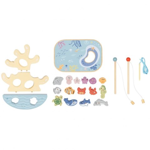 TOOKY TOY Drewniany Zestaw Morskich Zabawek Wieża Balansująca Łowienie Ryb Figurki 23 Elementy
