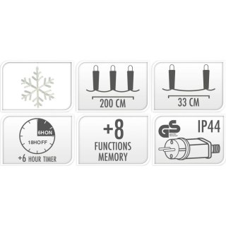 LAMPKI CHOINKOWE KURTYNA ŚWIETLNA 200x200 CM 408LED PŁATKI ŚNIEGU MULTIKOLOR