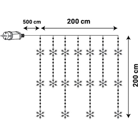 LAMPKI CHOINKOWE KURTYNA ŚWIETLNA 200x200 CM 408LED PŁATKI ŚNIEGU MULTIKOLOR