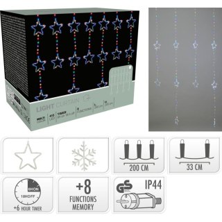 LAMPKI CHOINKOWE KURTYNA ŚWIETLNA 200x200 CM 415LED GWIAZDKI MULTIKOLOR