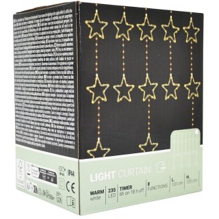 LAMPKI CHOINKOWE KURTYNA ŚWIETLNA 120x120 CM 235LED CIEPŁY BIAŁY GWIAZDKI
