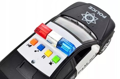 Policyjny radiowóz otwierane drzwi świecące koguty dźwięki auto policja