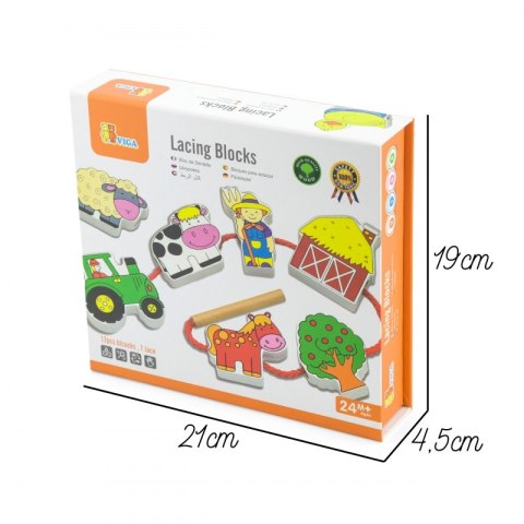 Viga Drewniana przeplatanka Klocki Farma do nawlekania