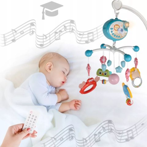 Karuzelka do łóżeczka z pozytywką projektorem pilot timer 360° obrotowa