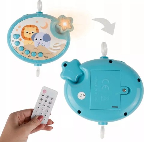 Karuzelka do łóżeczka z pozytywką projektorem pilot timer 360° obrotowa