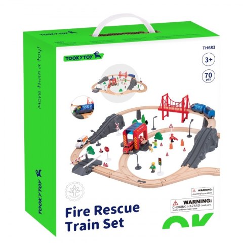 Tooky Toy Drewniana Kolejka Staż Pożarna Ambulans 70 el.