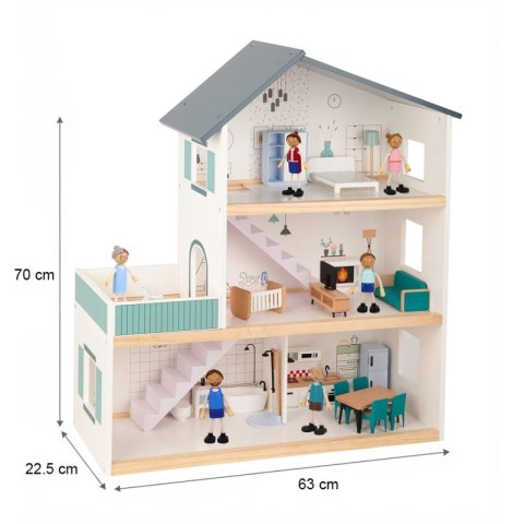TOOKY TOY Duży Drewniany Domek dla Lalek + Figurki