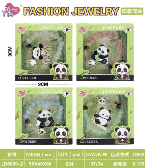 Zestaw Biżuterii Panda Niebieska Bransoletka