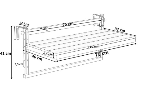 Stolik balkonowy wiszący AGATTI BIS STONEWOOD