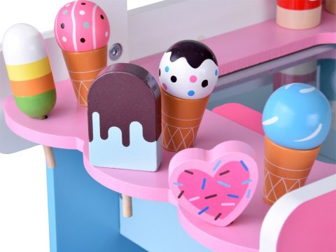 Duża pastelowa budka z lodami LODZIARNIA z drewna + 8 różnych lodów ZA5945