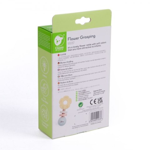 CLASSIC WORLD Drewniana Pastelowa Grzechotka Gryzak 2w1 Kwiatuszek