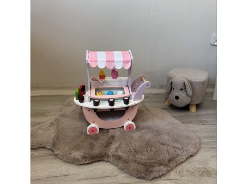 Pastelowa słodka LODZIARNIA na kółkach z drewna + 8 różnych lodów ZA5946